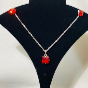 Garnet Zircon Square Pendant Necklace matching earrings.